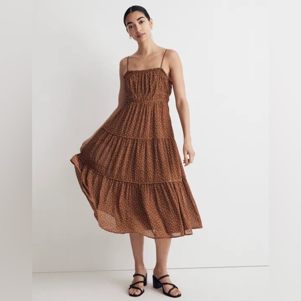 Madewell Sophia Cami Tiered Midi Dress in Dot
